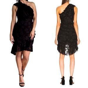 Ulla Johnson Rimona Ruffle Trim One Shoulder Noir Dress Size 8